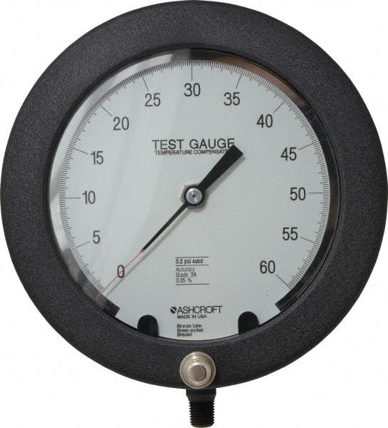 Ashcroft - 6" Dial, 1/4 Thread, 0-60 Scale Range, Pressure Gauge - Lower Connection Mount, Accurate to 0.25% of Scale - Makers Industrial Supply