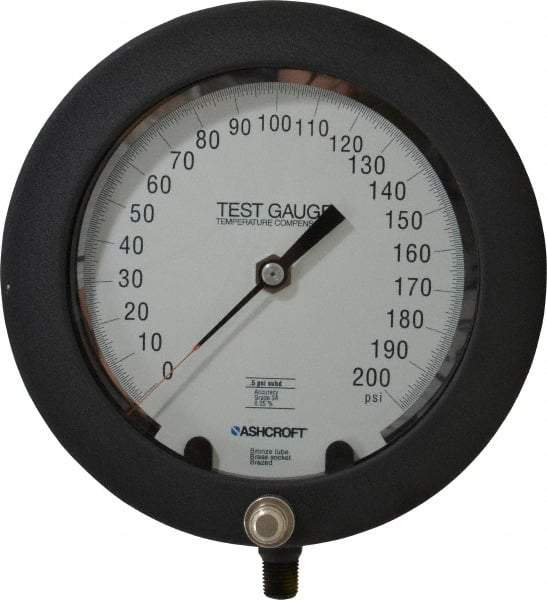 Ashcroft - 6" Dial, 1/4 Thread, 0-200 Scale Range, Pressure Gauge - Lower Connection Mount, Accurate to 0.25% of Scale - Makers Industrial Supply