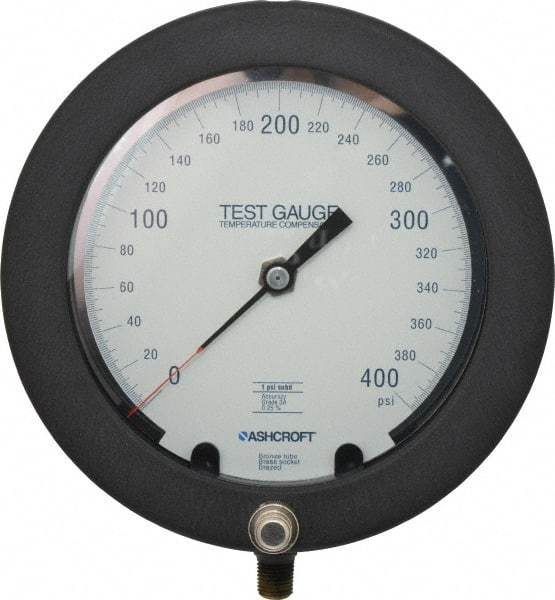 Ashcroft - 6" Dial, 1/4 Thread, 0-400 Scale Range, Pressure Gauge - Lower Connection Mount, Accurate to 0.25% of Scale - Makers Industrial Supply