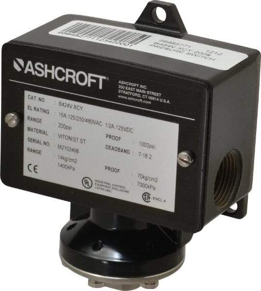 Ashcroft - 30 to 200 psi Adjustable Range, 1,000 Max psi, Watertight Single Setpoint - 1/4 Thread - Makers Industrial Supply