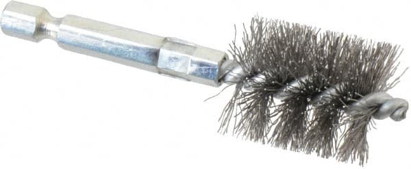 Schaefer Brush - 3/4 Inch Inside Diameter, 15/16 Inch Actual Brush Diameter, Carbon Steel, Power Fitting and Cleaning Brush - 1/4 Shank Diameter, 3-1/8 Inch Long, Hex Shaft Stem, 7/8 Inch Refrigeration Outside Diameter - Makers Industrial Supply