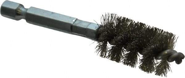 Schaefer Brush - 1/2 Inch Inside Diameter, 11/16 Inch Actual Brush Diameter, Stainless Steel, Power Fitting and Cleaning Brush - 1/4 Shank Diameter, 3-1/8 Inch Long, Hex Shaft Stem, 5/8 Inch Refrigeration Outside Diameter - Makers Industrial Supply