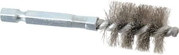 Schaefer Brush - 5/8 Inch Inside Diameter, 13/16 Inch Actual Brush Diameter, Stainless Steel, Power Fitting and Cleaning Brush - 1/4 Shank Diameter, 3-1/8 Inch Long, Hex Shaft Stem, 3/4 Inch Refrigeration Outside Diameter - Makers Industrial Supply