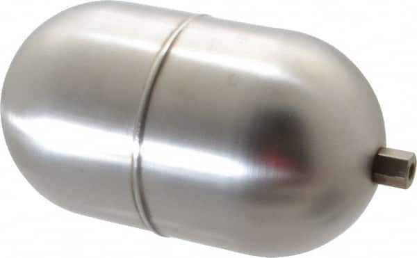 Made in USA - 4" Diam x 7" Long, Oblong, Hex Spud Connection, Metal Float - 1/4-20 Thread, Stainless Steel, 150 Max psi, 19 Gauge - Makers Industrial Supply