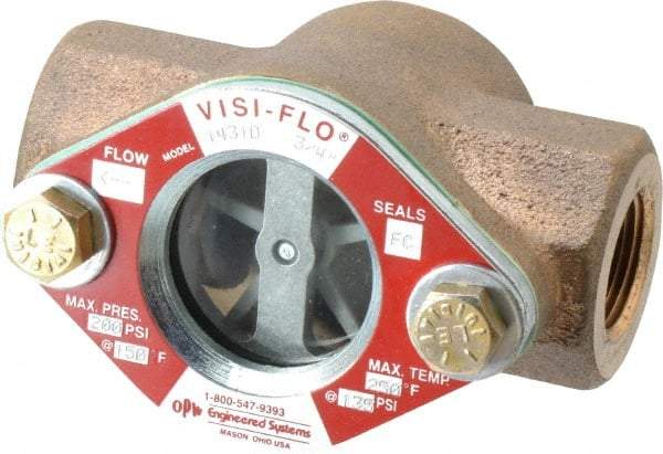 OPW Engineered Systems - 3/4 Inch, Bronze, Visi-Flo Sight Flow Indicator - 200 Max psi, 4-1/8 Inch Overall Length - Makers Industrial Supply