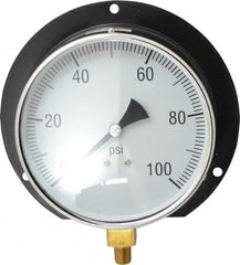 Value Collection - 6" Dial, 1/4 Thread, 0-100 Scale Range, Pressure Gauge - Lower Connection, Rear Flange Connection Mount, Accurate to 3-2-3% of Scale - Makers Industrial Supply