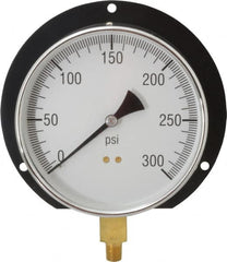 Value Collection - 6" Dial, 1/4 Thread, 0-300 Scale Range, Pressure Gauge - Lower Connection, Rear Flange Connection Mount, Accurate to 3-2-3% of Scale - Makers Industrial Supply