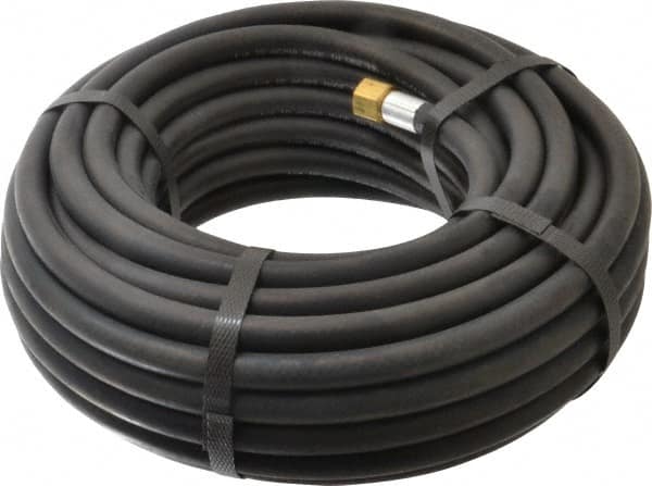 Alliance Hose & Rubber - 1/4" ID x 1/2" OD 50' Long Multipurpose Air Hose - MNPT x FNPT(Swivel) Ends, 200 Working psi, -40 to 190°F, 1/4" Fitting, Black - Makers Industrial Supply