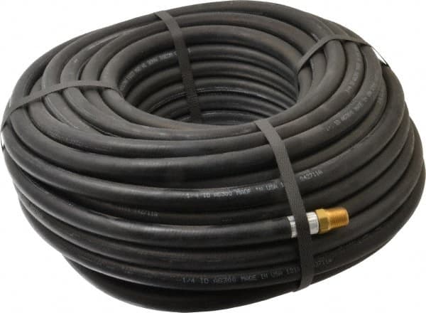 Alliance Hose & Rubber - 1/4" ID x 9/16" OD 100' Long Multipurpose Air Hose - MNPT x FNPT(Swivel) Ends, 300 Working psi, -40 to 190°F, 1/4" Fitting, Black - Makers Industrial Supply