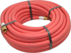 Alliance Hose & Rubber - 3/8" ID x 23/32" OD 50' Long Multipurpose Air Hose - MNPT x FNPT(Swivel) Ends, 300 Working psi, -40 to 190°F, 3/8" Fitting, Red - Makers Industrial Supply