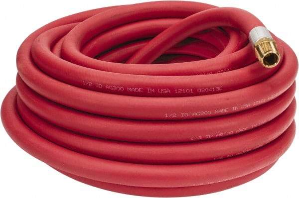 Alliance Hose & Rubber - 1/2" ID x 27/32" OD 50' Long Multipurpose Air Hose - MNPT x FNPT(Swivel) Ends, 300 Working psi, -40 to 190°F, 1/2" Fitting, Red - Makers Industrial Supply