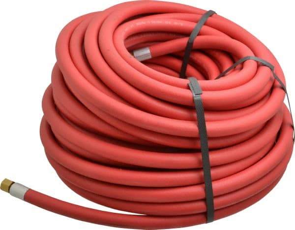 Alliance Hose & Rubber - 3/8" ID x 23/32" OD 100' Long Multipurpose Air Hose - MNPT x FNPT(Swivel) Ends, 300 Working psi, -40 to 190°F, 1/4" Fitting, Red - Makers Industrial Supply