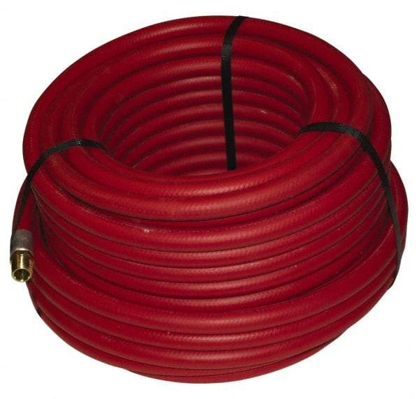 Alliance Hose & Rubber - 3/8" ID x 23/32" OD 100' Long Multipurpose Air Hose - MNPT x FNPT(Swivel) Ends, 300 Working psi, -40 to 190°F, 3/8" Fitting, Red - Makers Industrial Supply