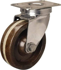 Hamilton - 4" Diam x 1-1/4" Wide x 5-1/8" OAH Top Plate Mount Swivel Caster - Phenolic, 300 Lb Capacity, Plain Bore Bearing, 2-3/8 x 3-5/8" Plate - Makers Industrial Supply