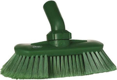 Vikan - 1-1/2" Bristle Length, Polyester Wash Brush - 7-3/4" Long x 3" Wide Head, 8" OAL, European Threaded Handle, Green, Polypropylene Block, Flagged - Makers Industrial Supply