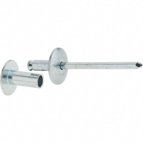 RivetKing - Size 8-12 Dome Head Steel Flush on Both Sides Blind Rivet - Steel Mandrel, 5/8" to 3/4" Grip, 5/8" Head Diam, 0.255" Min Hole Diam, 0.58" Length Under Head, 1/4" Body Diam - Makers Industrial Supply