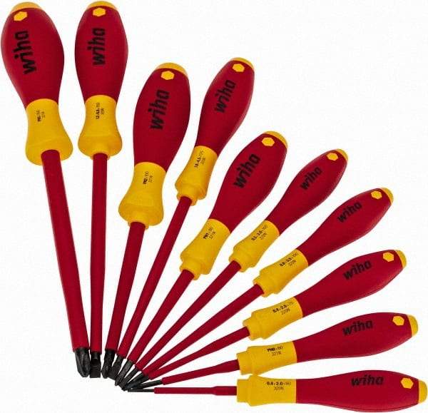 Wiha - 10 Piece Phillips & Slotted Screwdriver Set - Blade Sizes: Width mm 2, 2.5, 3, 3.5, 4.5 & 6.5, Bit Sizes: Philips #0 to #3, Metric Length mm: 60mm, 75mm, 80mm, 100mm, 125mm & 150mm - Makers Industrial Supply