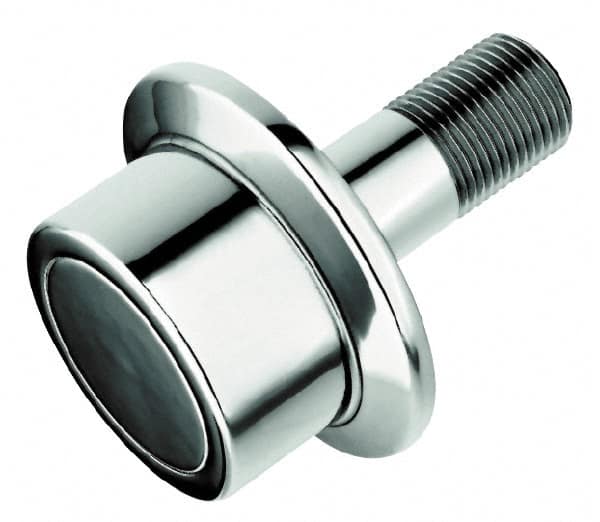 Accurate Bushing - 3-1/2" Roller Diam x 2" Width, 1-1/4" Stud Diam x 2-3/4" Length, Flanged Load Roller - Steel, 1-3/4" Thread Length, 1-1/4-12 Thread, 14,300 Lb Dynamic Cap, 16,000 Lb Static Cap - Makers Industrial Supply