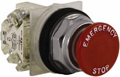 Schneider Electric - 30mm Mount Hole, Extended Straight, Pushbutton Switch with Contact Block - Red Pushbutton, Momentary (MO) - Makers Industrial Supply