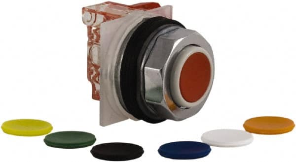 Schneider Electric - 30mm Mount Hole, Extended Straight, Pushbutton Switch with Contact Block - Multicolored Pushbutton, Momentary (MO) - Makers Industrial Supply