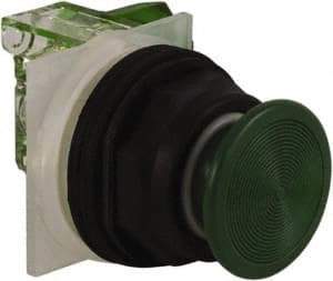 Schneider Electric - 30mm Mount Hole, Extended Straight, Pushbutton Switch with Contact Block - Green Pushbutton, Momentary (MO) - Makers Industrial Supply