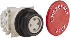 Schneider Electric - 30mm Mount Hole, Extended Straight, Pushbutton Switch with Contact Block - Red Pushbutton, Momentary (MO) - Makers Industrial Supply