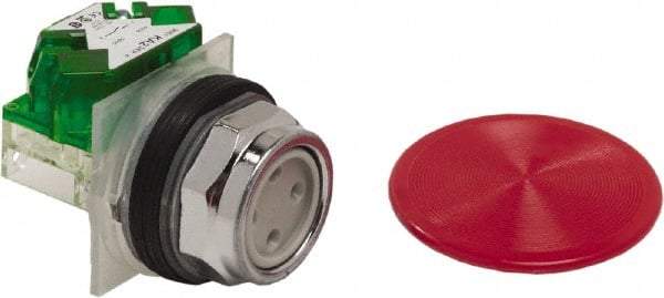 Schneider Electric - 30mm Mount Hole, Extended Straight, Pushbutton Switch with Contact Block - Red Pushbutton, Momentary (MO) - Makers Industrial Supply