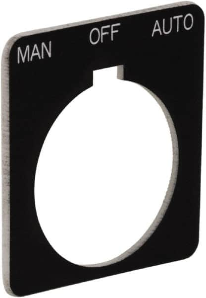 Schneider Electric - Square, Plastic Legend Plate - Manual-Off-Auto - Black Background, White Letters, 1.2 Inch Hole Diameter, 1-3/4 Inch Square - Makers Industrial Supply