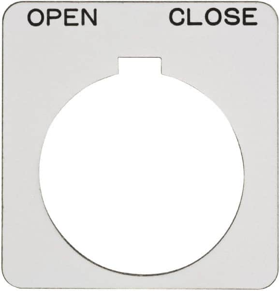 Schneider Electric - Square, Plastic Legend Plate - Open-Close - White Background, Black Letters, 1.22 Inch Hole Diameter, 1-3/4 Inch Square - Makers Industrial Supply