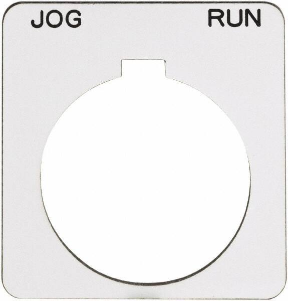 Schneider Electric - Square, Plastic Legend Plate - Jog-Run - White Background, Black Letters, 1.22 Inch Hole Diameter, 1-3/4 Inch Square - Makers Industrial Supply