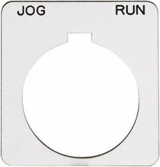 Schneider Electric - Square, Plastic Legend Plate - Jog-Run - White Background, Black Letters, 1.22 Inch Hole Diameter, 1-3/4 Inch Square - Makers Industrial Supply