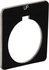 Schneider Electric - Square, Plastic Legend Plate - Up - Black Background, White Letters, 1.22 Inch Hole Diameter, 1-3/4 Inch Square - Makers Industrial Supply