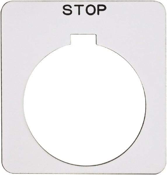 Schneider Electric - Square, Plastic Legend Plate - Stop - White Background, Black Letters, 1.22 Inch Hole Diameter, 1-3/4 Inch Square - Makers Industrial Supply