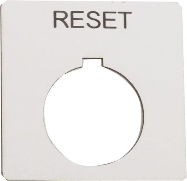 Schneider Electric - Square, Plastic Legend Plate - Reset - White Background, Black Letters, 1.2 Inch Hole Diameter, 2-1/4 Inch Square - Makers Industrial Supply