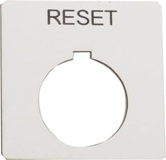 Schneider Electric - Square, Plastic Legend Plate - Reset - White Background, Black Letters, 1.2 Inch Hole Diameter, 2-1/4 Inch Square - Makers Industrial Supply