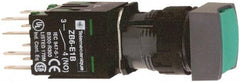 Schneider Electric - 16mm Mount Hole, Flush, Pushbutton Switch with Contact Block - Square, Green Pushbutton, Momentary (MO) - Makers Industrial Supply