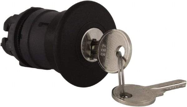 Schneider Electric - 22mm Mount Hole, Extended Mushroom Head, Pushbutton Switch Only - Round, Black Pushbutton, Nonilluminated, Maintained (MA) - Makers Industrial Supply