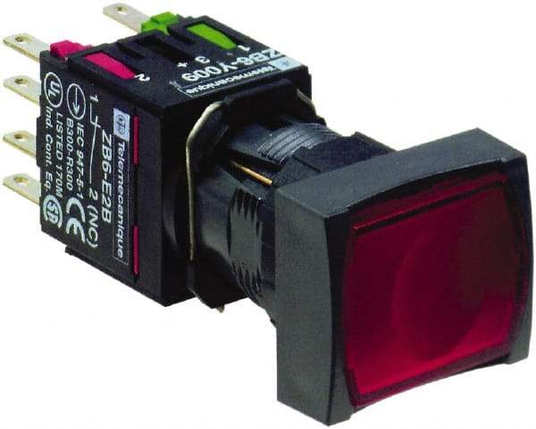 Schneider Electric - 16mm Mount Hole, Flush, Pushbutton Switch with Contact Block - Rectangle, Red Pushbutton, Illuminated, Momentary (MO) - Makers Industrial Supply