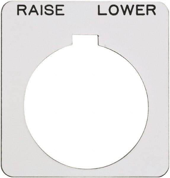 Schneider Electric - Square, Plastic Legend Plate - Raise-Lower - White Background, Black Letters, 1.22 Inch Hole Diameter, 1-3/4 Inch Square - Makers Industrial Supply