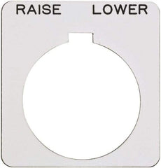 Schneider Electric - Square, Plastic Legend Plate - Raise-Lower - White Background, Black Letters, 1.22 Inch Hole Diameter, 1-3/4 Inch Square - Makers Industrial Supply