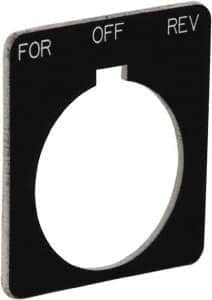 Schneider Electric - Square, Plastic Legend Plate - Forward-Off-Reverse - Black Background, White Letters, 1.22 Inch Hole Diameter, 1-3/4 Inch Square - Makers Industrial Supply