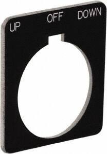 Schneider Electric - Square, Plastic Legend Plate - Up-Off-Down - Black Background, White Letters, 1.22 Inch Hole Diameter, 1-3/4 Inch Square - Makers Industrial Supply