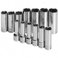 SK - 3/8" Drive Deep Socket Set - 7 to 19mm, Metric Measurement Standard - Makers Industrial Supply