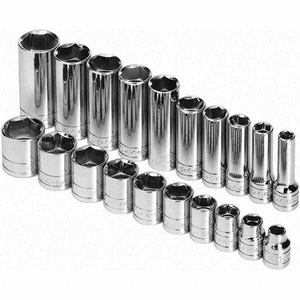 SK - 3/8" Drive Standard Deep Socket Set - 5/16 to 7/8", Inch Measurement Standard - Makers Industrial Supply