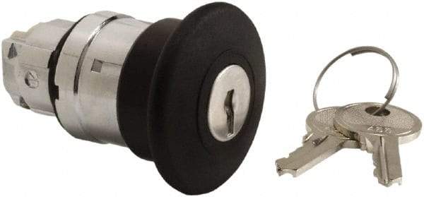 Schneider Electric - 22mm Mount Hole, Extended Mushroom Head, Pushbutton Switch Only - Round, Black Pushbutton, Nonilluminated, Maintained (MA) - Makers Industrial Supply