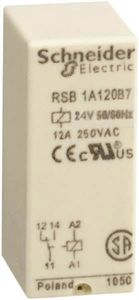 Schneider Electric - 3,000 VA Power Rating, Electromechanical Plug-in General Purpose Relay - 12 Amp at 250 VAC & 12 Amp at 28 VDC, 1CO, 24 VAC - Makers Industrial Supply