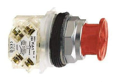 Schneider Electric - 30mm Mount Hole, Extended Mushroom Head, Pushbutton Switch with Contact Block - Round, Red Pushbutton, Momentary (MO) - Makers Industrial Supply