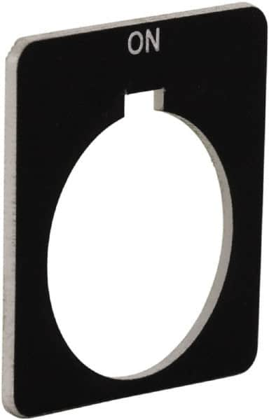 Schneider Electric - Square, Plastic Legend Plate - On - Black Background, White Letters, 1.2 Inch Hole Diameter, 1-3/4 Inch Square - Makers Industrial Supply