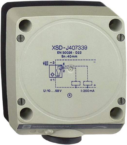 Telemecanique Sensors - PNP, NO/NC, 40mm Detection, Rectangular, Inductive Proximity Sensor - 4 Wires, IP67, 12 to 48 VDC, 80 mm Wide - Makers Industrial Supply