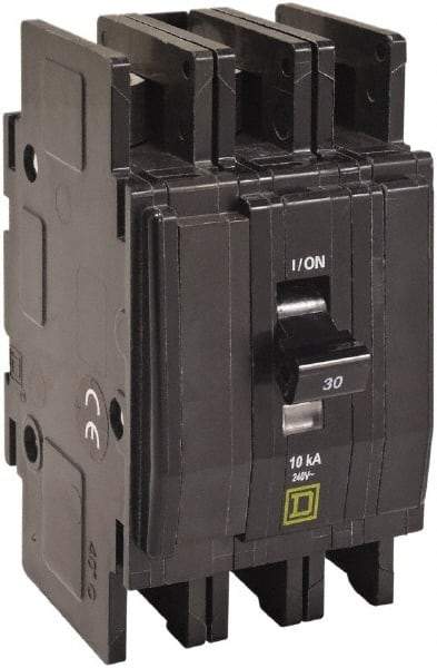 Square D - 40 Amp, 240 VAC, 3 Pole, DIN Rail Mounted, Flush Mount, Surface Mount Miniature Circuit Breaker - Thermal Magnetic Trip, 10 kA at 120/240 VAC Breaking Capacity, 14-2 (Aluminum), 14-2 (Copper) AWG, 74mm Deep x 103mm High x 19mm Wide - Makers Industrial Supply